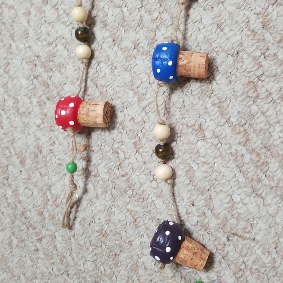 Hand Crafted Rainbow Toadstools Champagne Corks Rustic Garland - Picture 5 of 8